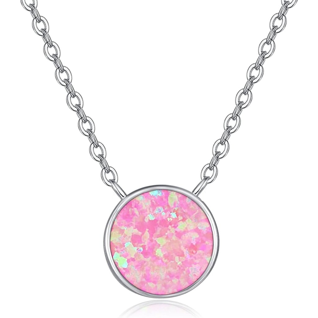 Womens 18 Inches Silver & Pink 8mm Opal Necklace